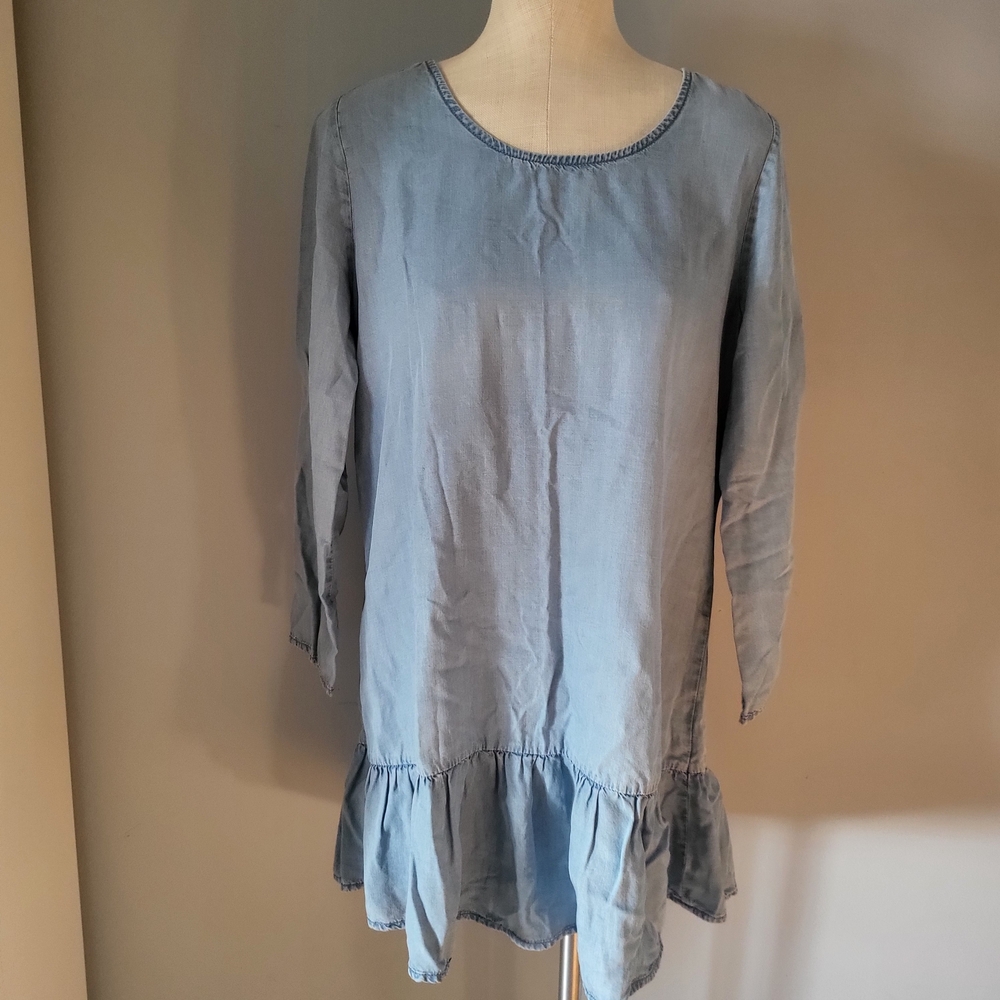 Blue Denim Ruffle Mini Dress